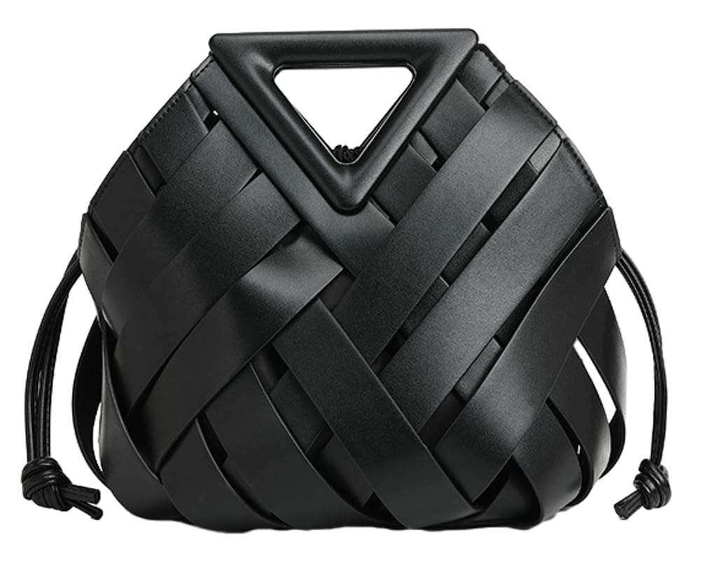 Woven Vegan Leather Bucket Bag Black The Nichole Collection