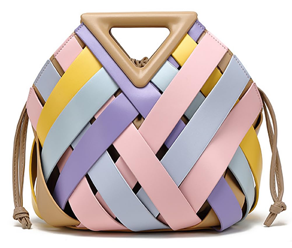 Woven Vegan Leather Bucket Bag Colorful The Nichole Collection