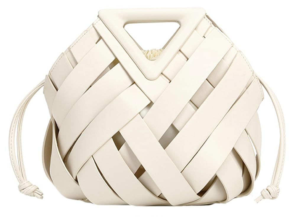 Woven Vegan Leather Bucket Bag Off-white The Nichole Collection