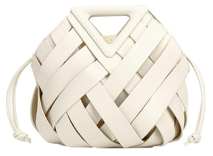 Woven Vegan Leather Bucket Bag Off-white The Nichole Collection