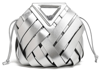 Woven Vegan Leather Bucket Bag Silver The Nichole Collection