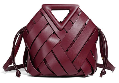 Woven Vegan Leather Bucket Bag Wine Red The Nichole Collection