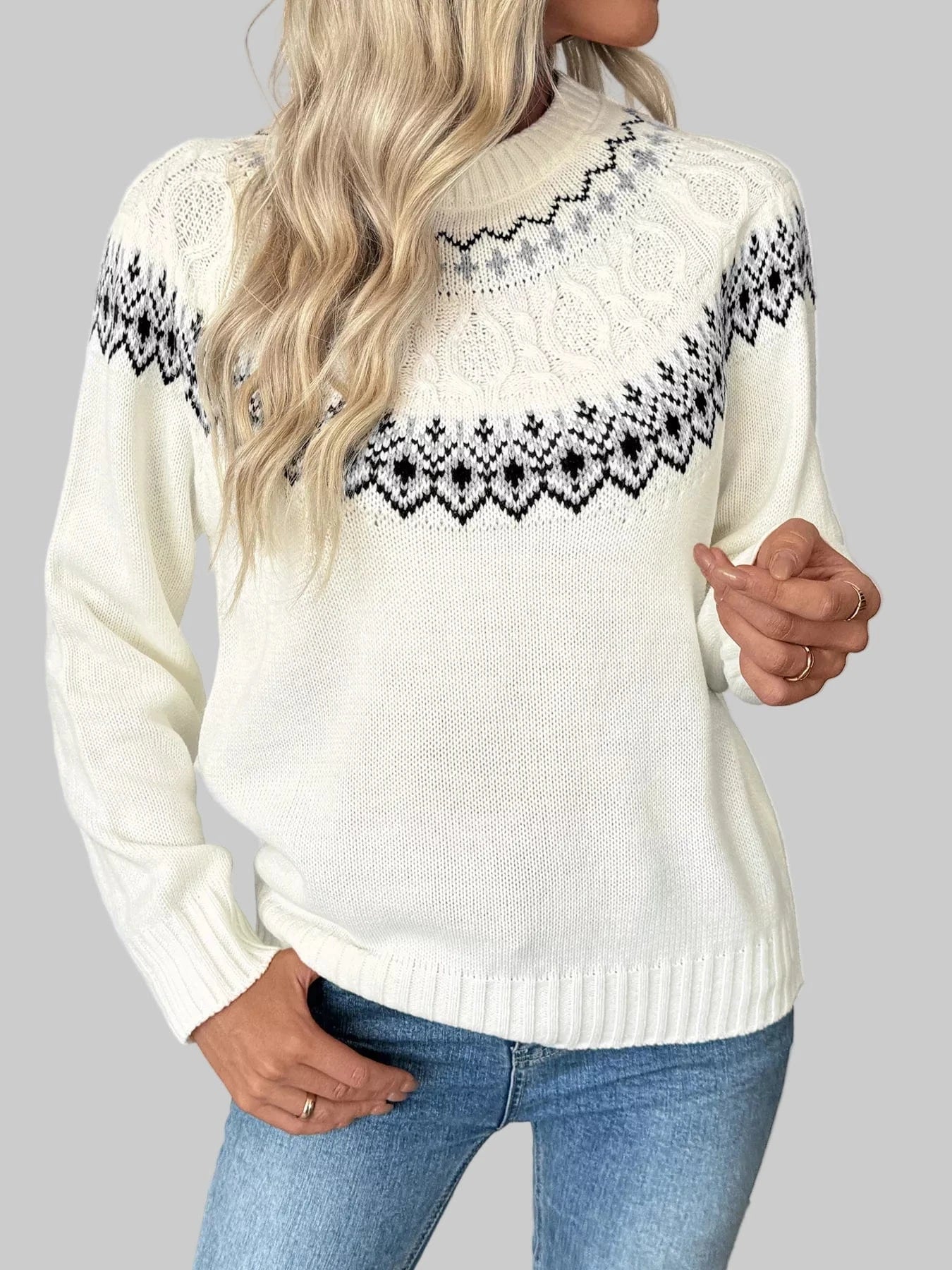 Yolk Pattern Crew Neck Sweater – Cozy Fall Knit Sweaters The Nichole Collection
