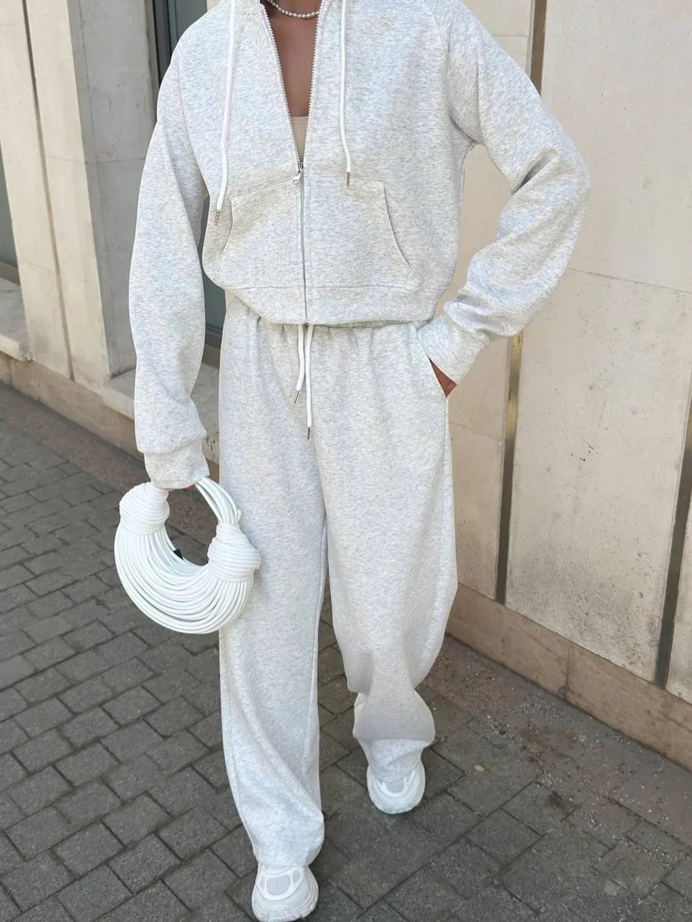 Zip Up Drawstring Hoodie and Pants Set Women's Sets The Nichole Collection