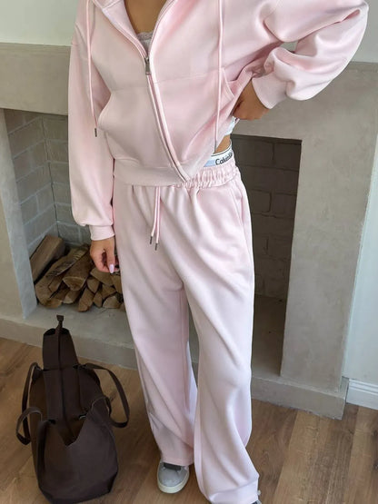 Zip Up Drawstring Hoodie and Pants Set Women's Sets The Nichole Collection