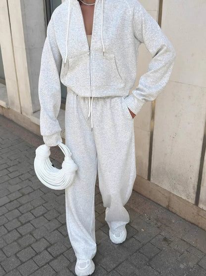 Zip Up Drawstring Hoodie and Pants Set Women's Sets The Nichole Collection