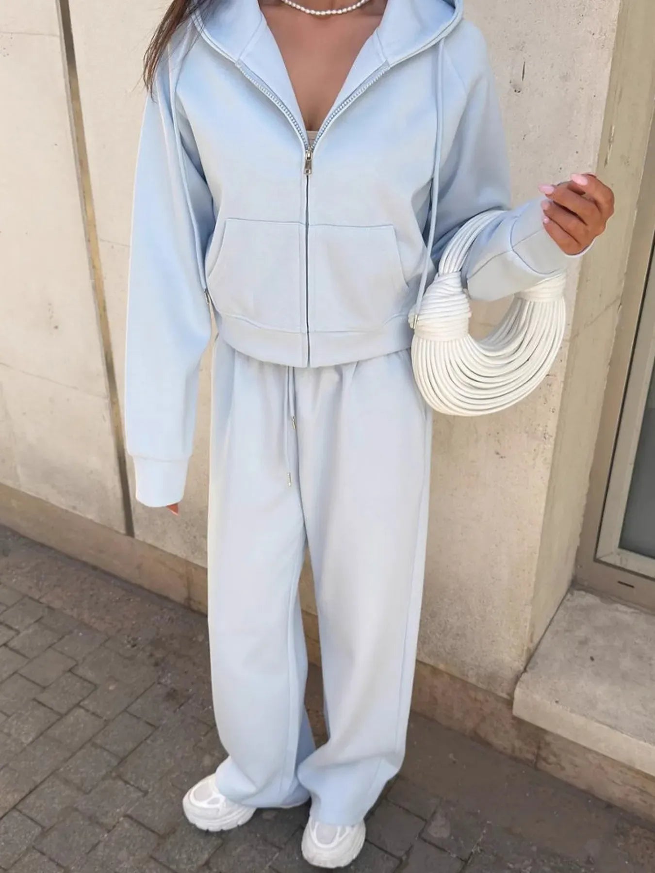 Zip Up Drawstring Hoodie and Pants Set Women's Sets The Nichole Collection