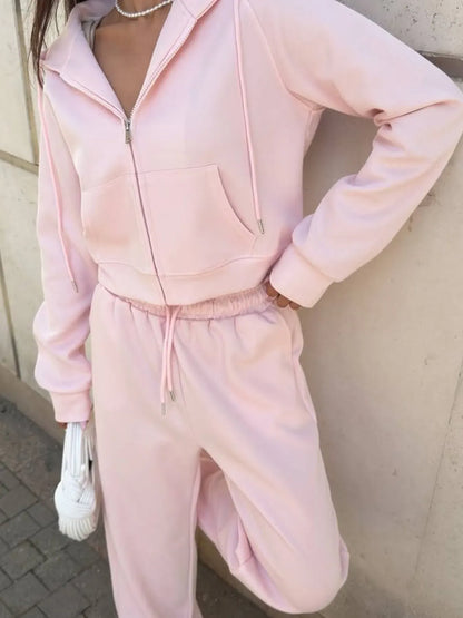 Zip Up Drawstring Hoodie and Pants Set Women's Sets The Nichole Collection