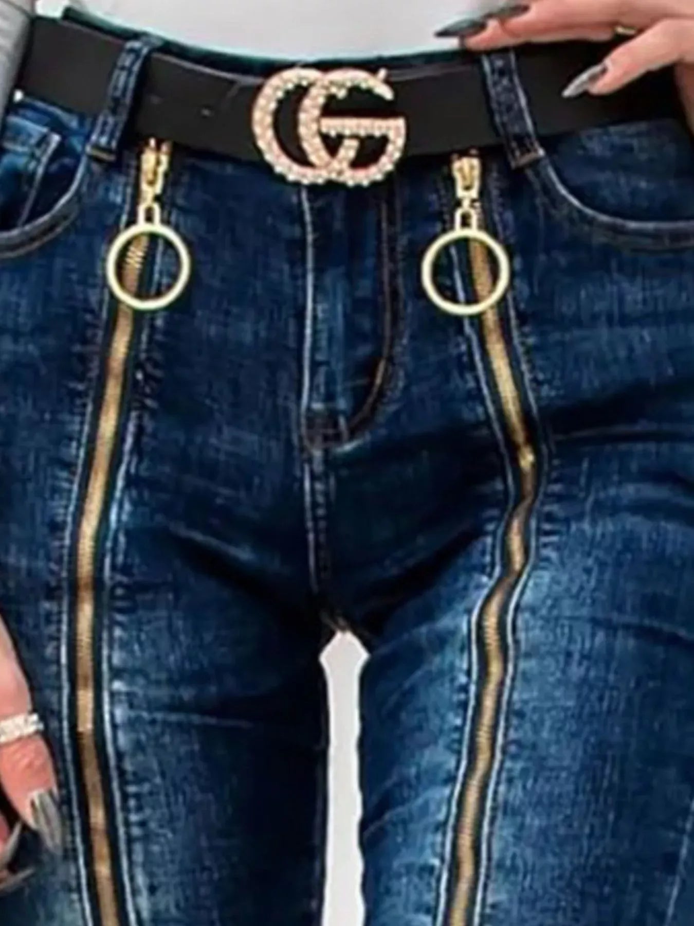 Zipper Front Skinny Jeans Dark Blue / S The Nichole Collection