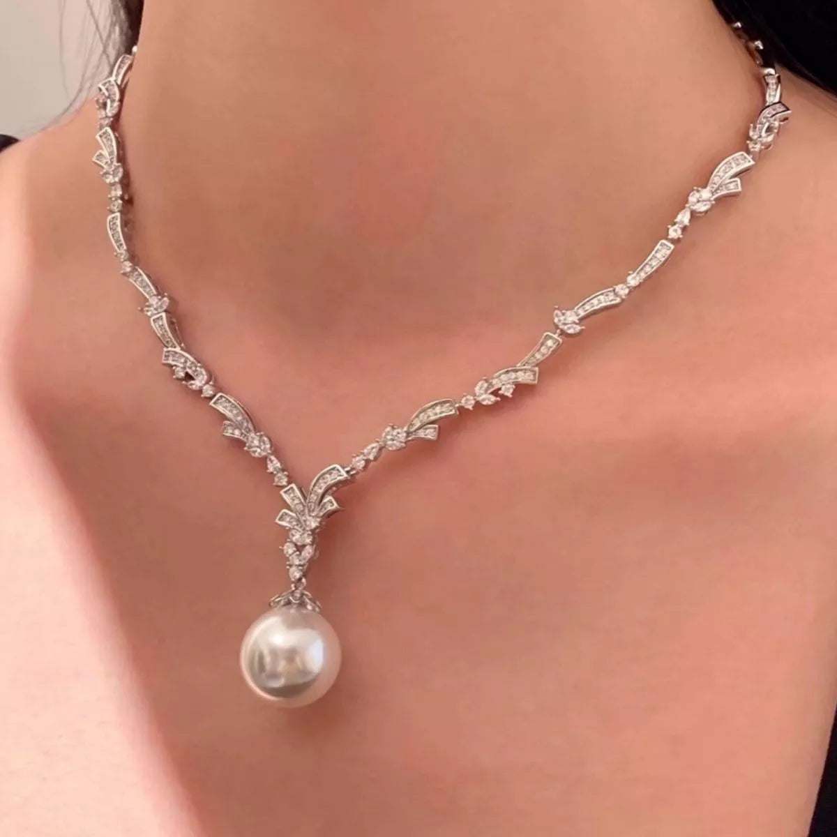 Zircon Pearl Pendant Necklace Silver / One Size The Nichole Collection - Official Site