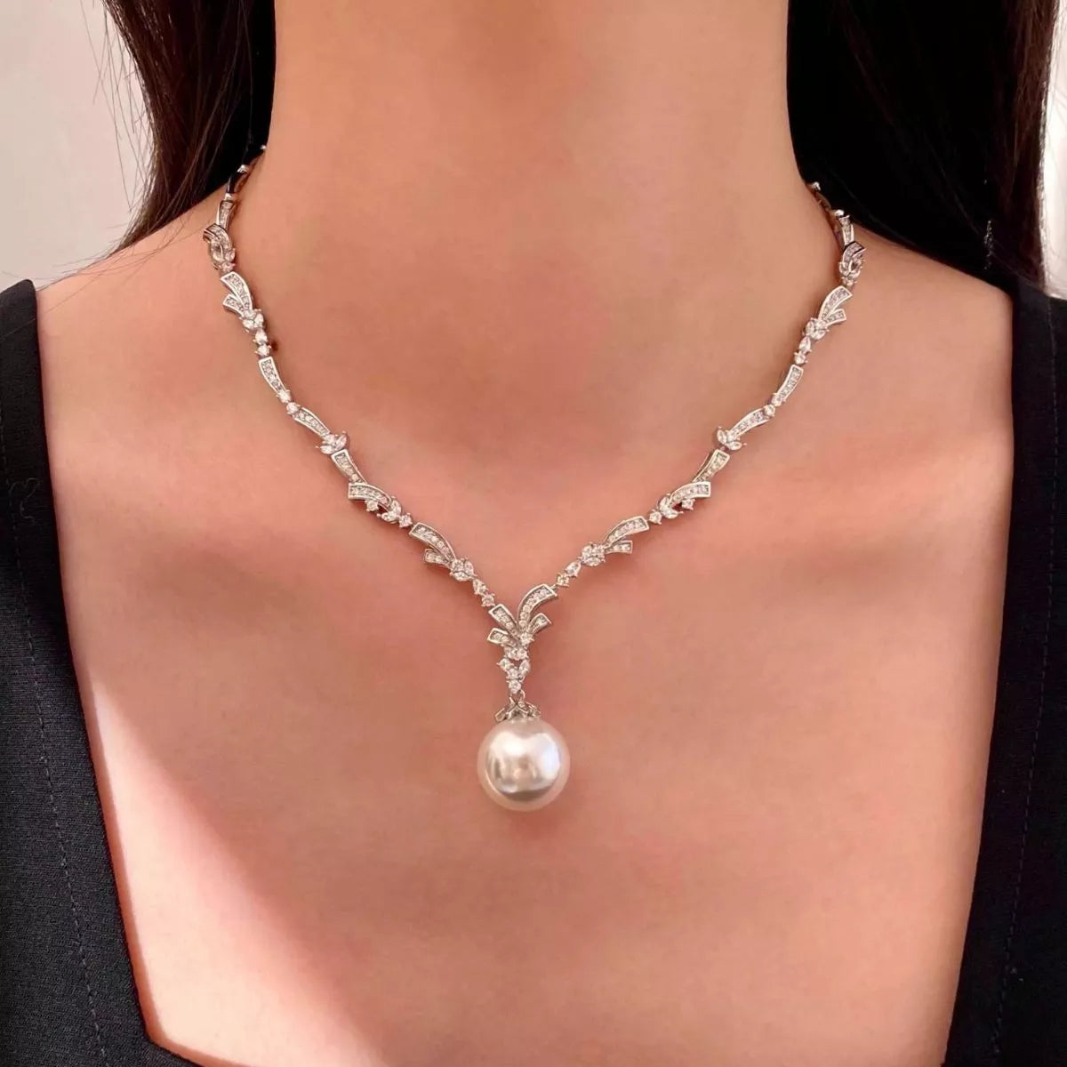 Zircon Pearl Pendant Necklace Silver / One Size The Nichole Collection - Official Site