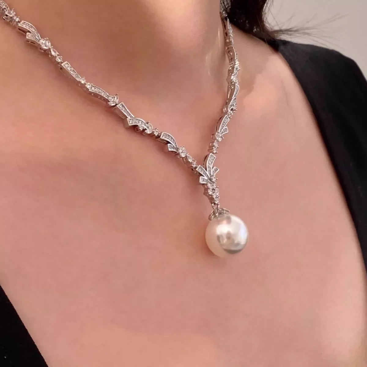 Zircon Pearl Pendant Necklace Silver / One Size The Nichole Collection - Official Site